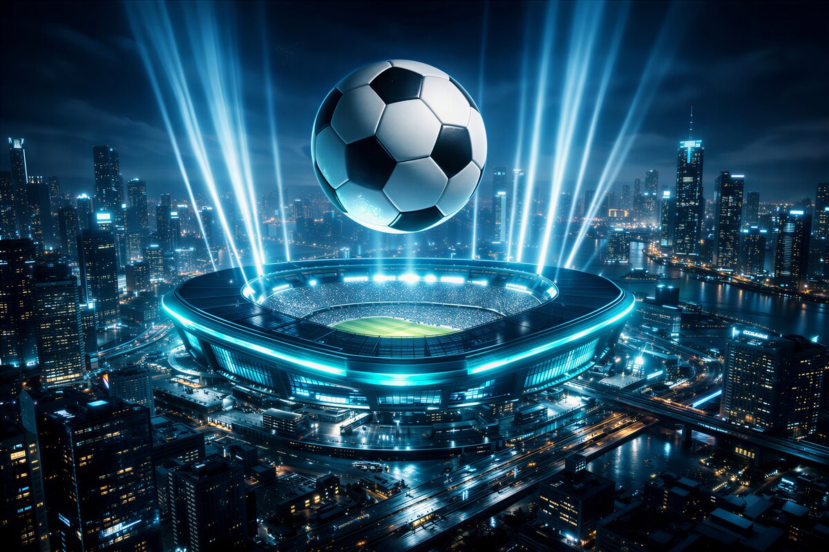 Fotobehang futuristisch stadion in de glans van de stad