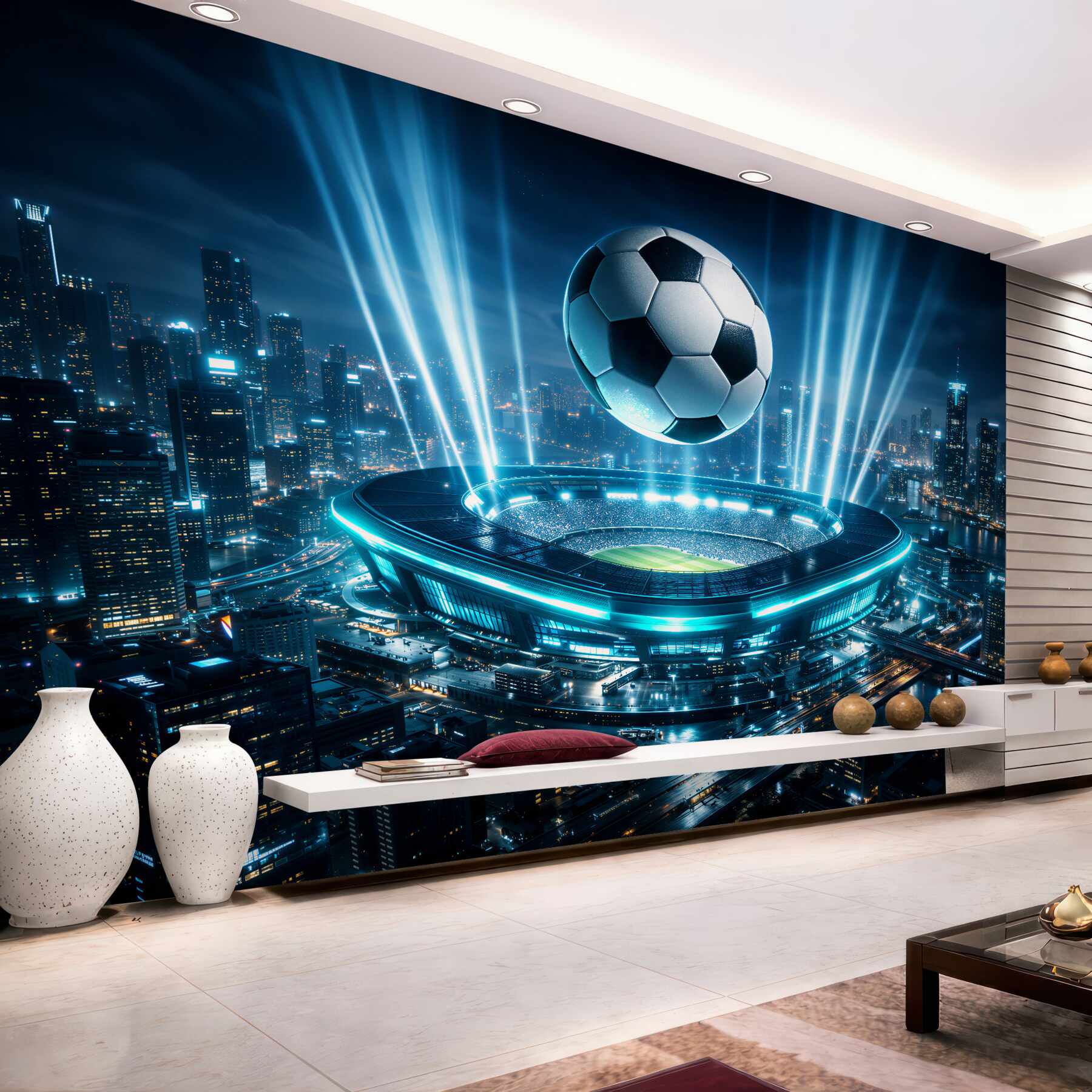 Fotobehang futuristisch stadion in de glans van de stad