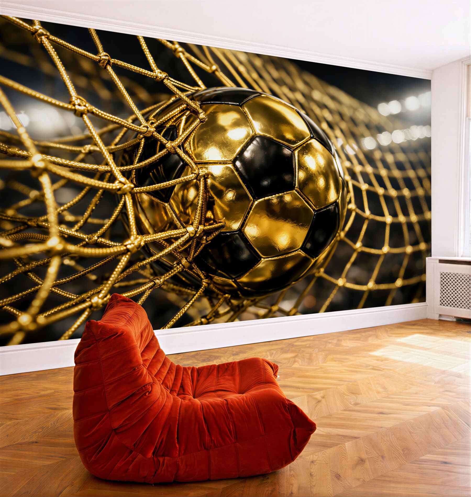 Fotobehang gouden bal in het net