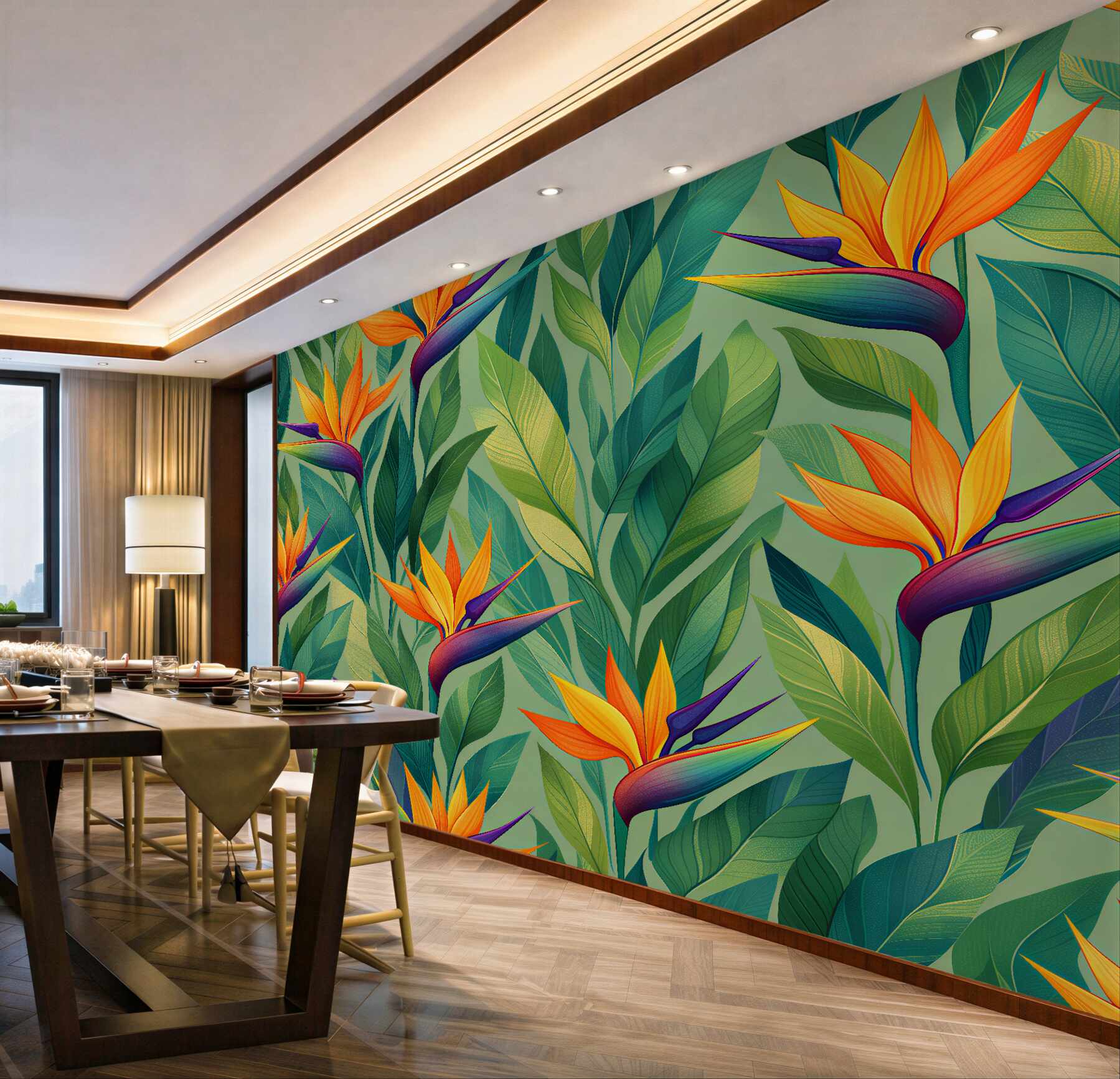 Fotobehang tropische bloemen uit een paradijselijke tuin