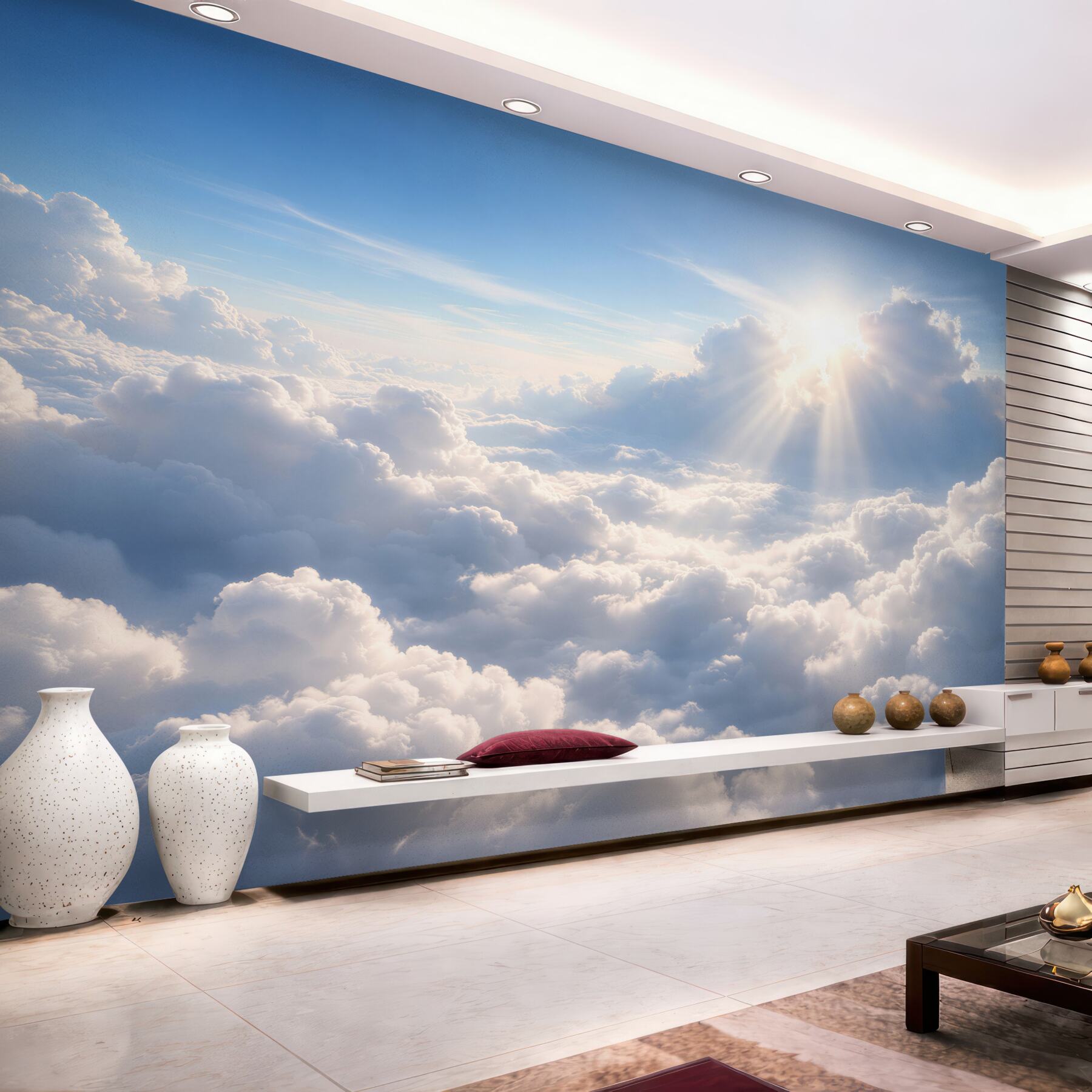 Fotobehang zonnestralen tussen de wolken