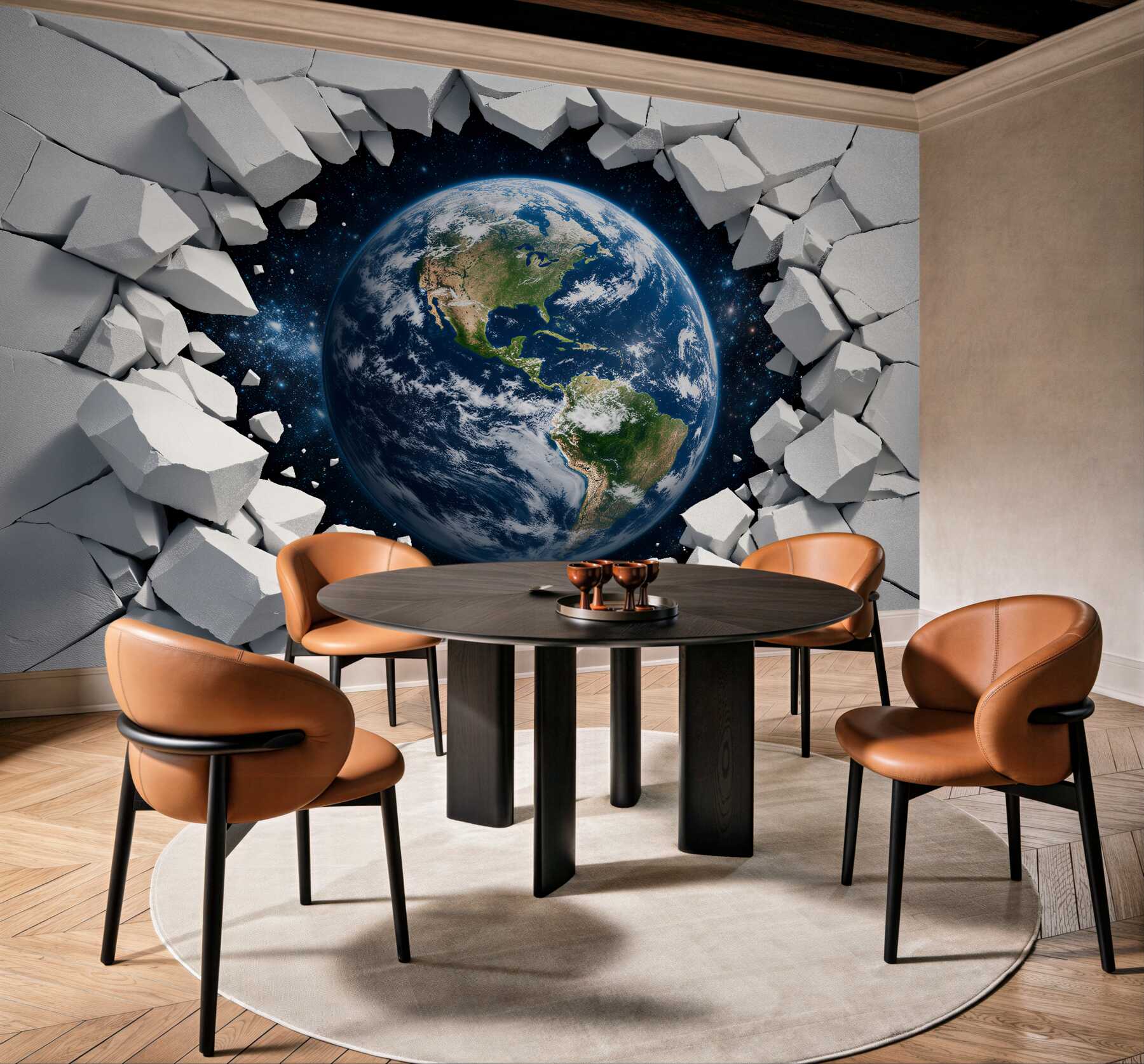 Fotobehang aarde doorbreekt de muur 3D