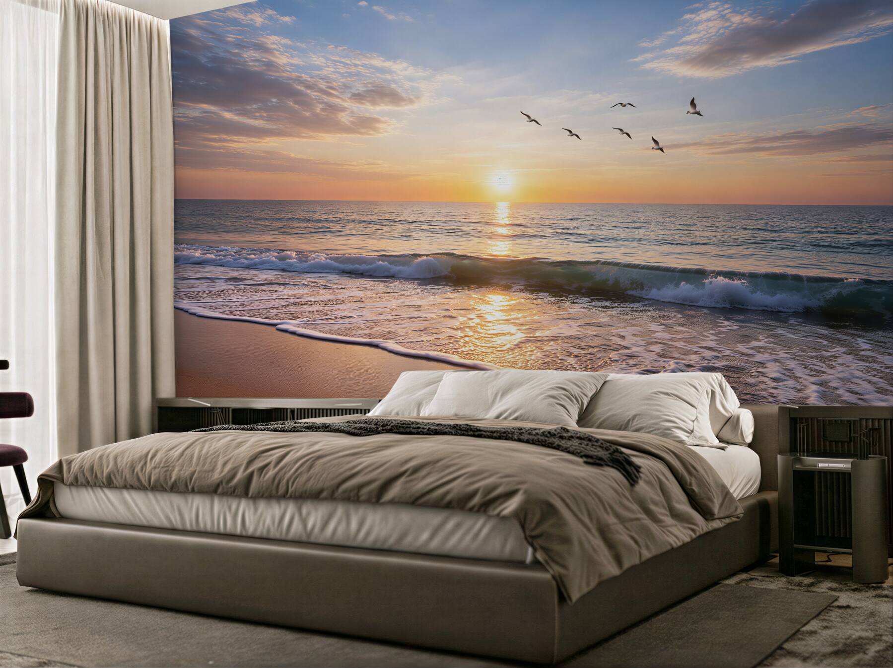 Fotobehang rustige zonsondergang boven de golven