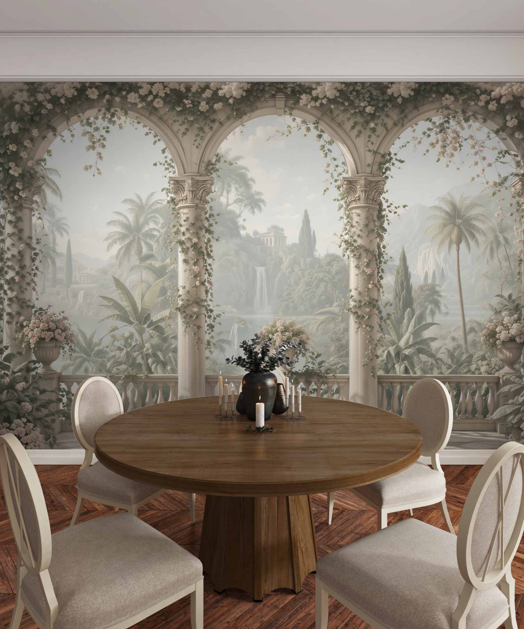 Fotobehang romantische tuin onder de arcade