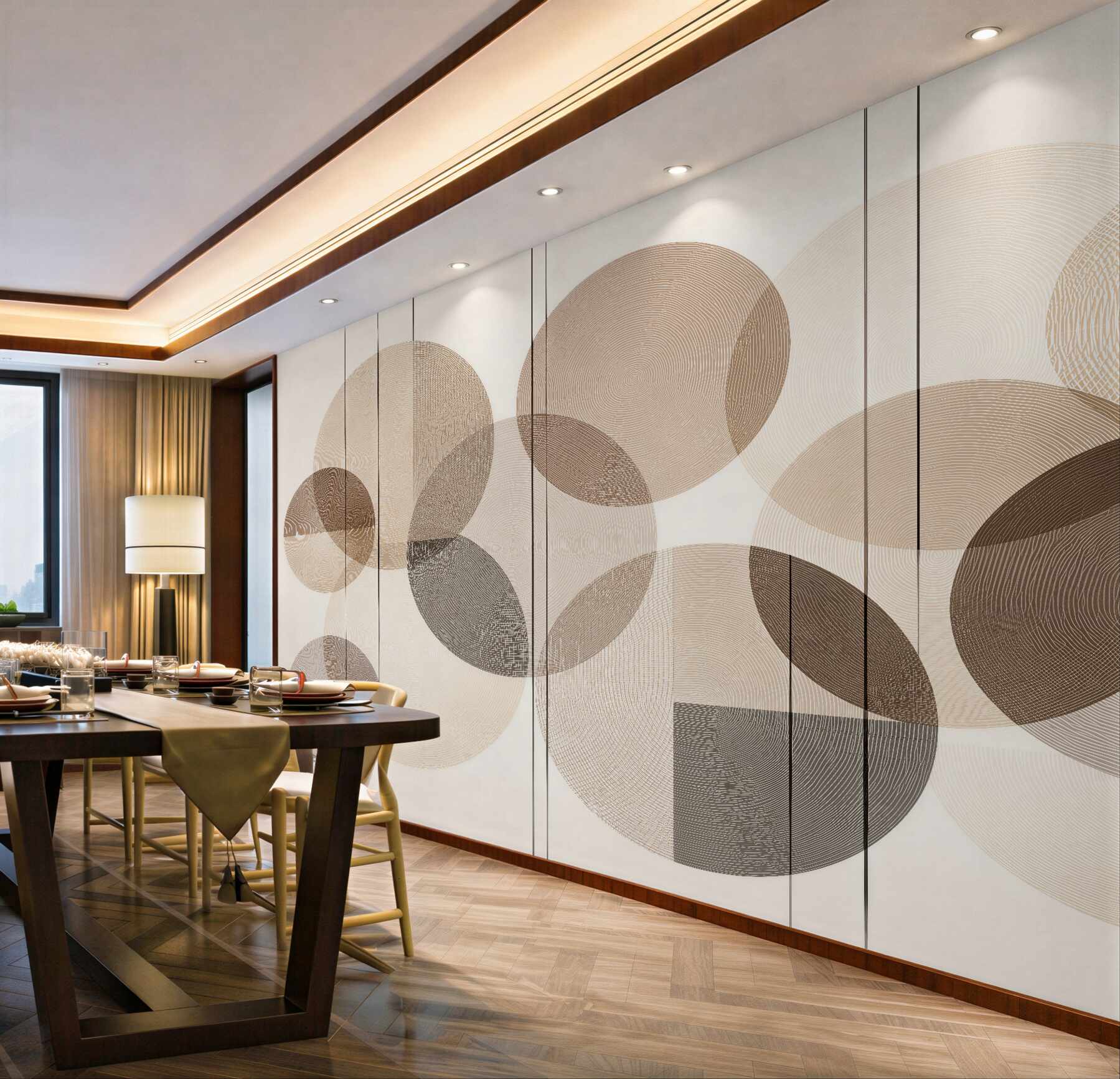 Fotobehang beige cirkels in moderne harmonie