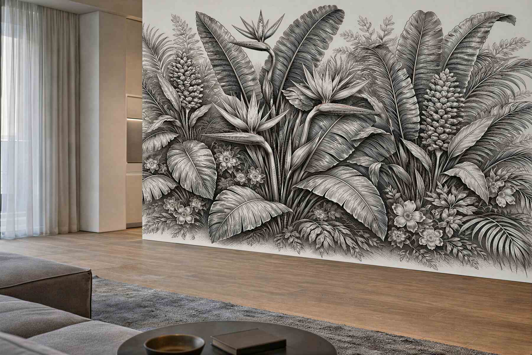 Fotobehang tropische tuin in tekening