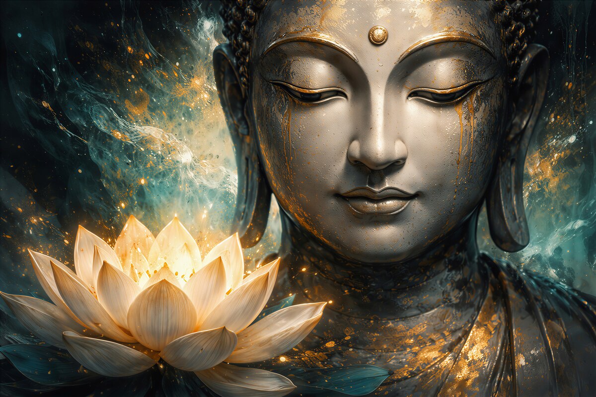 Fotobehang gouden boeddha met lotus