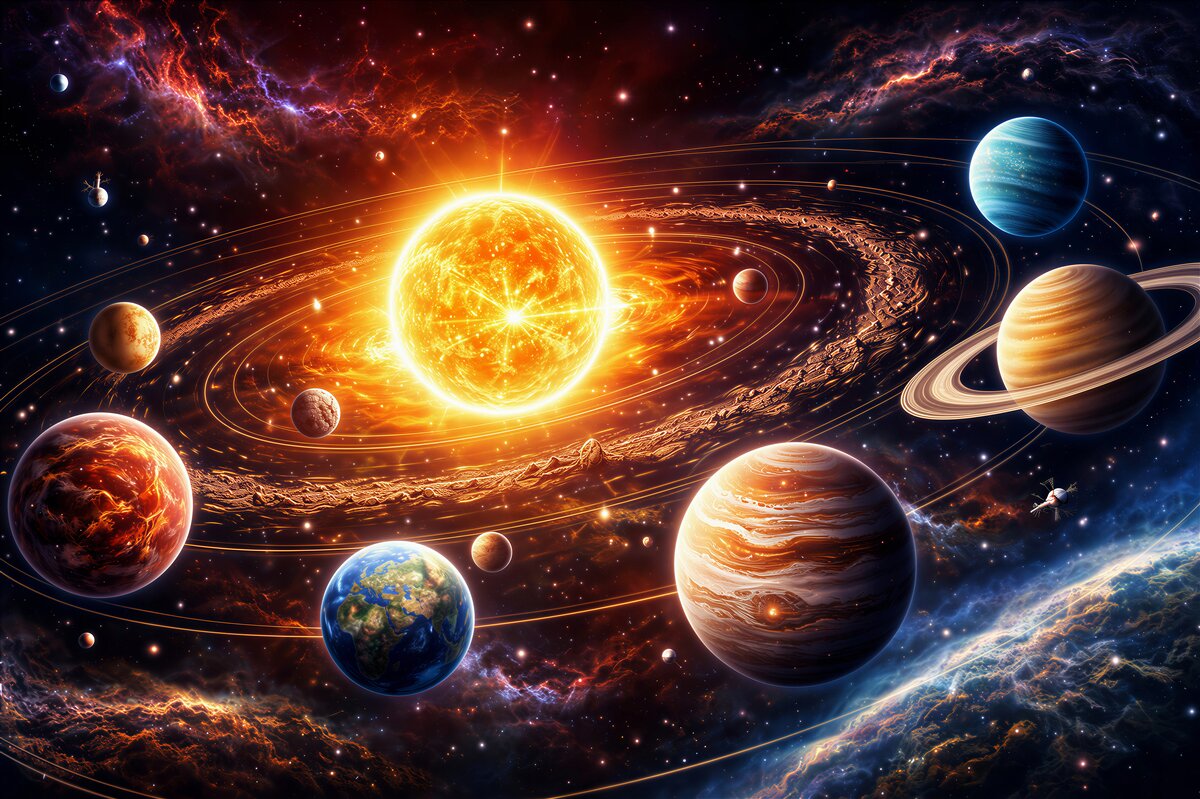 Fotobehang kosmische dans van planeten