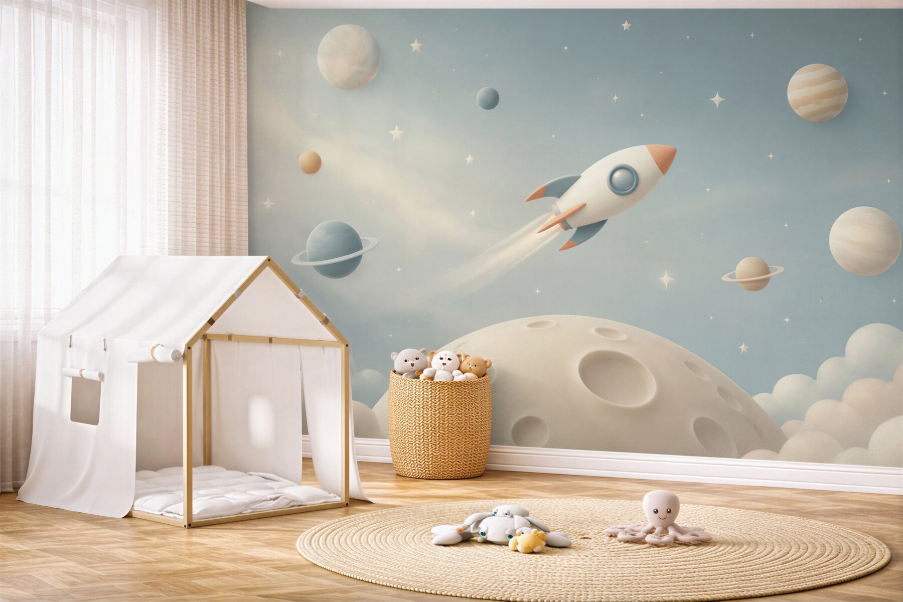 Fotobehang Ruimteschip en planeet
