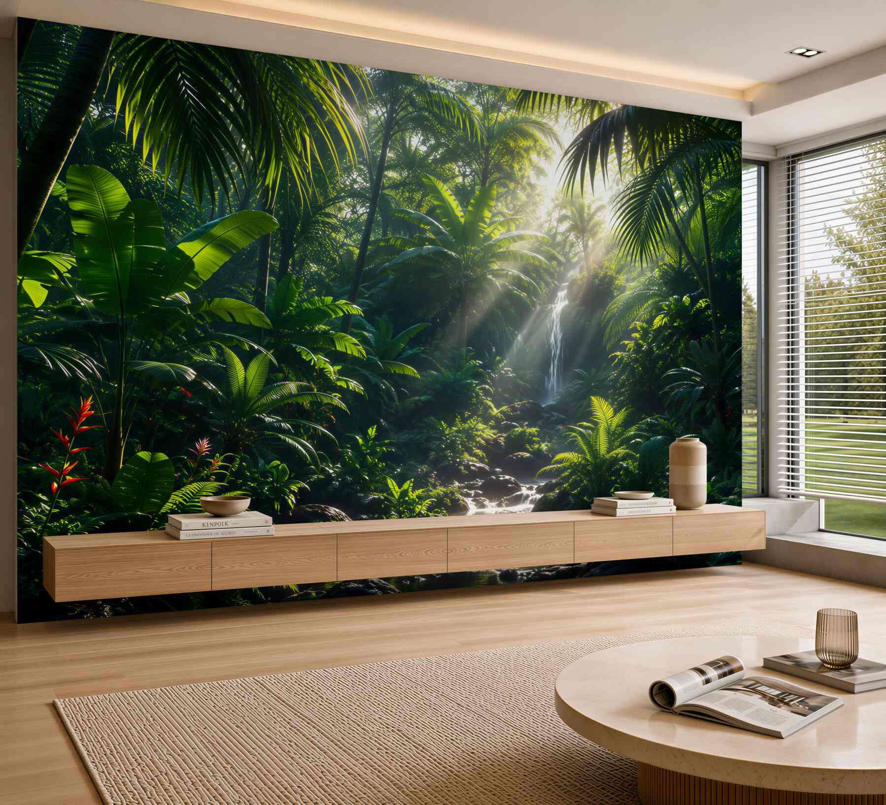 Fotobehang Vroeg ochtendgloren in de groene jungle