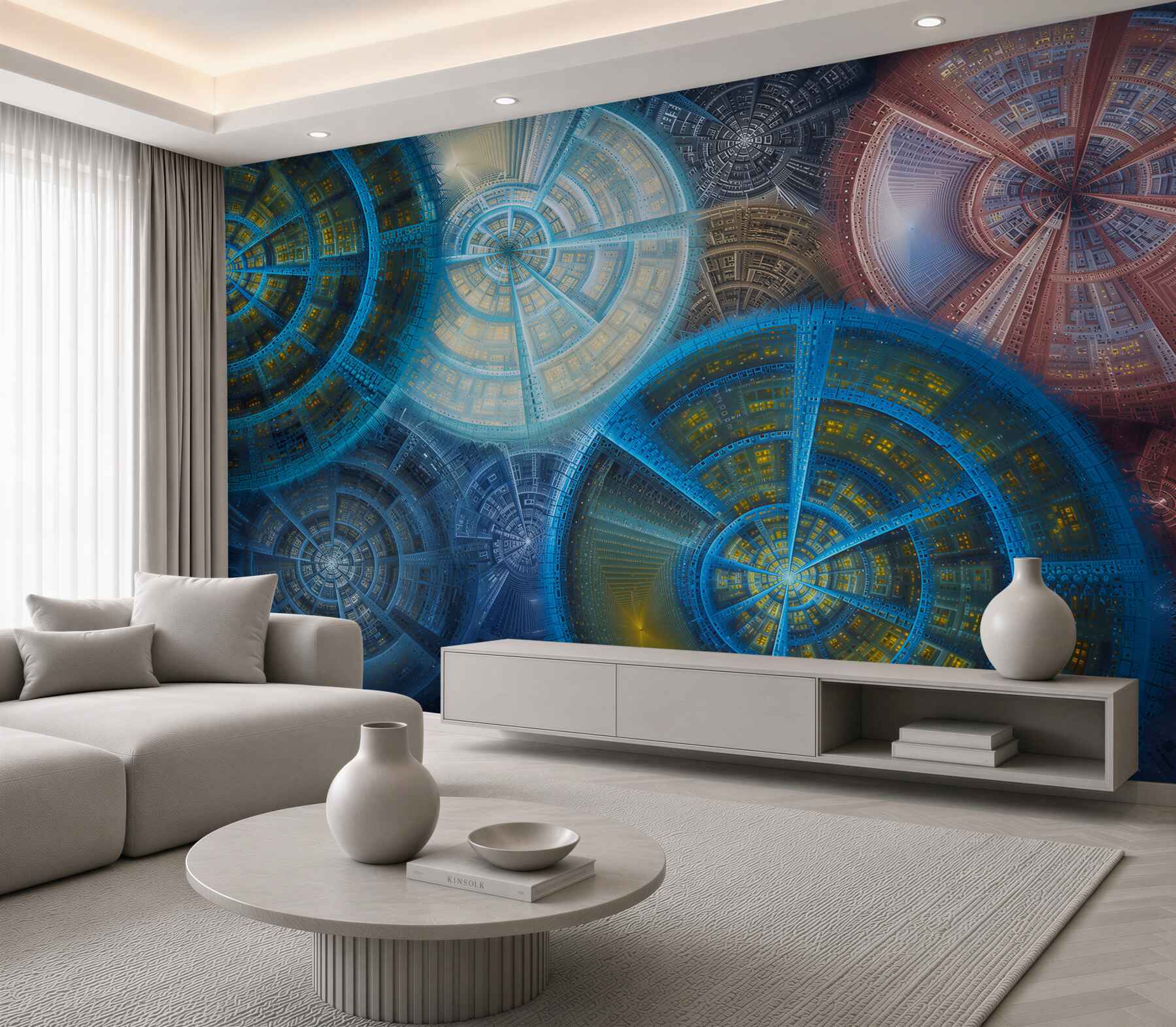 Fotobehang abstract goud blauw geometrische cirkels modern