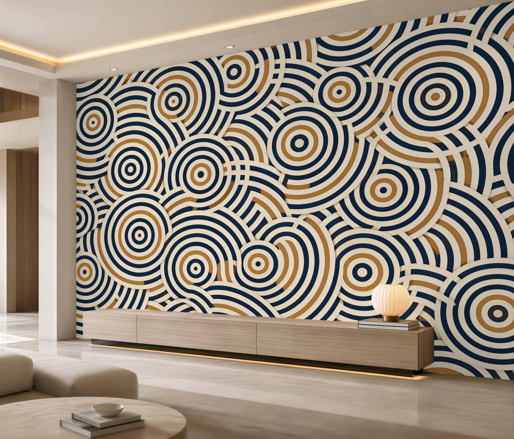 Fotobehang abstracte 3D cirkels beige grijs modern