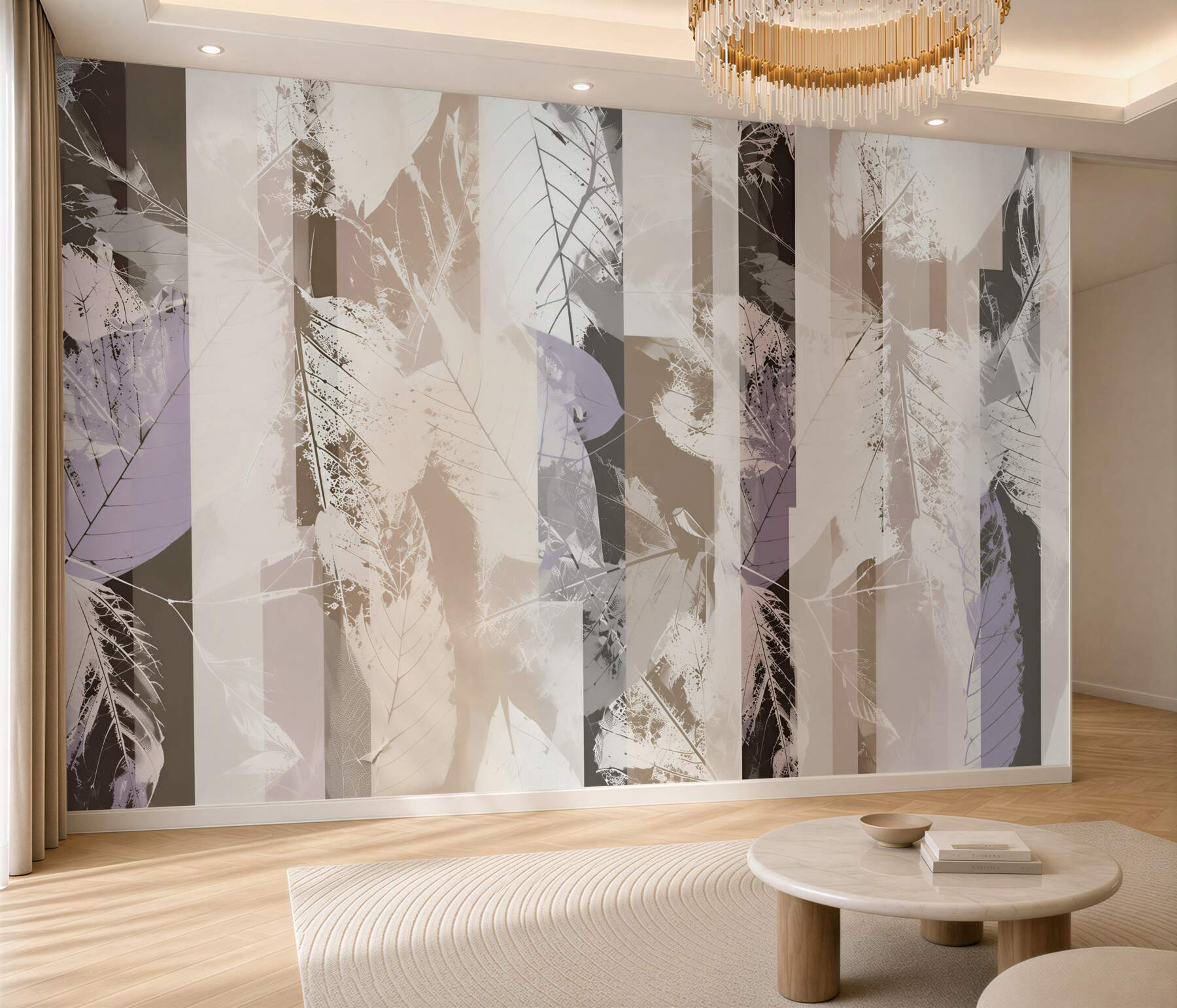 Fotobehang delicate bladeren beige op een lichte achtergrond elegant