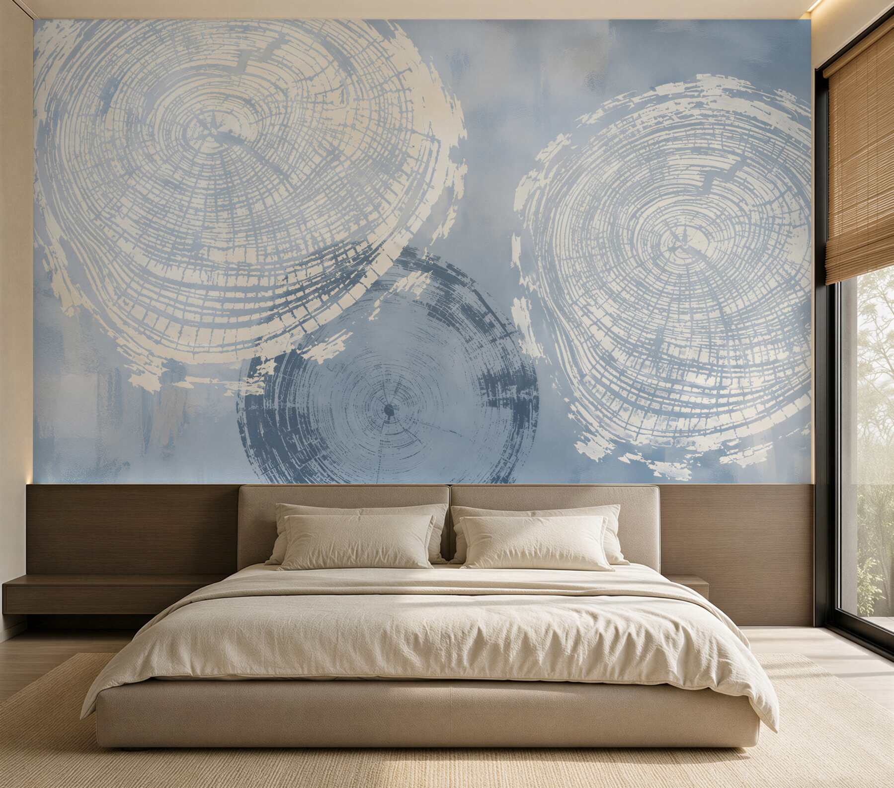 Fotobehang abstracte houten nerven beige en lichtblauw modern