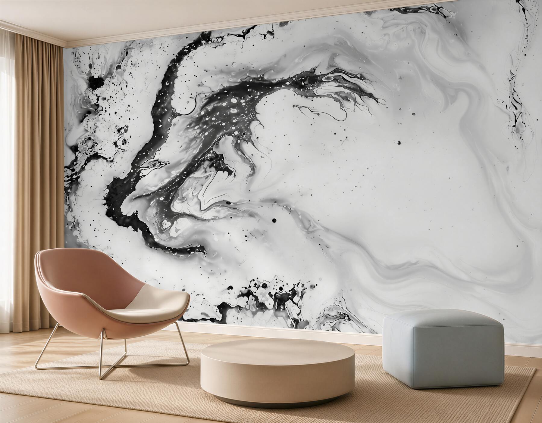 Fotobehang marmer wit-beige met grijze ader en gouden accenten