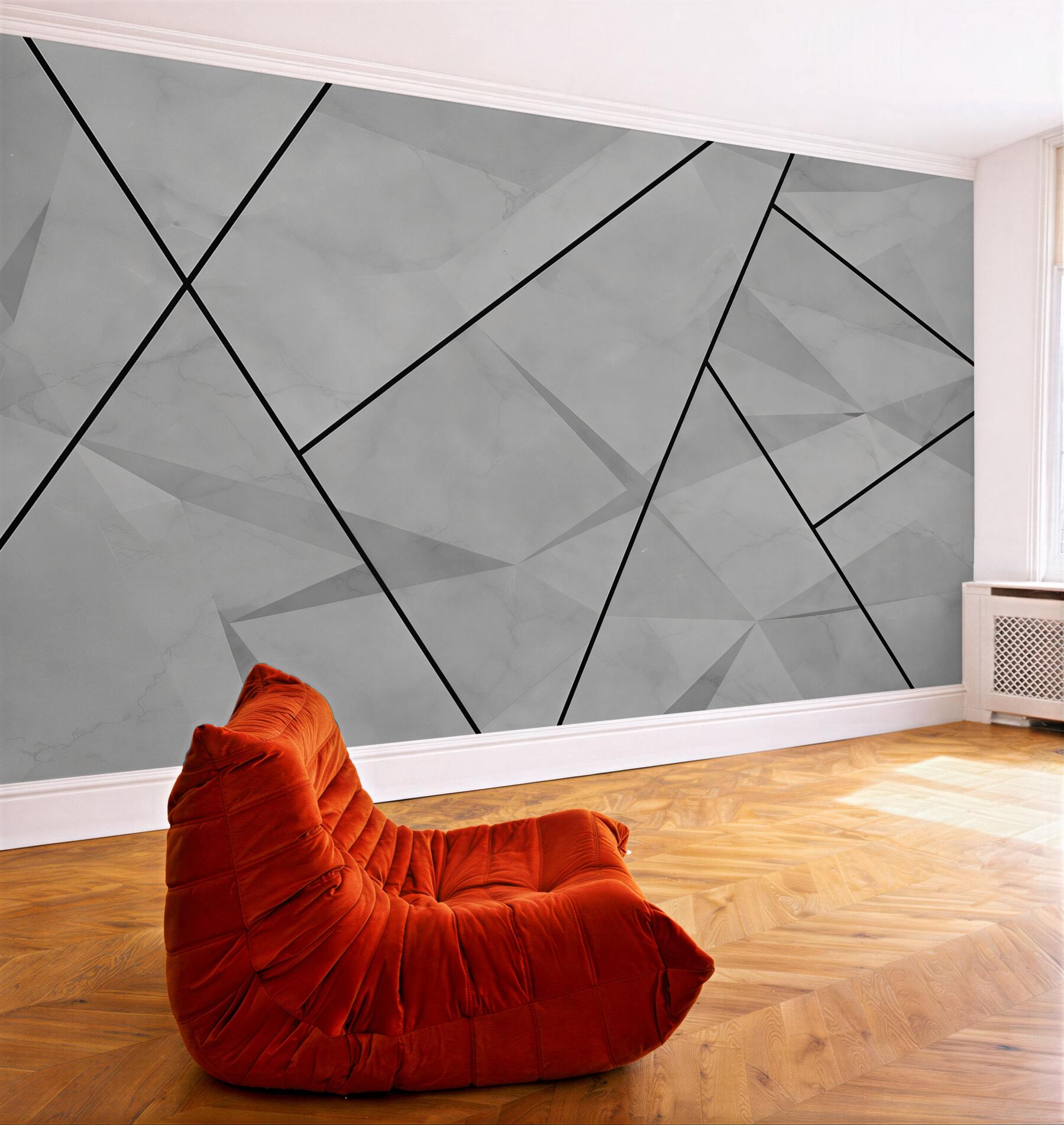 Fotobehang beige marmer geometrisch met gouden lijnen modern