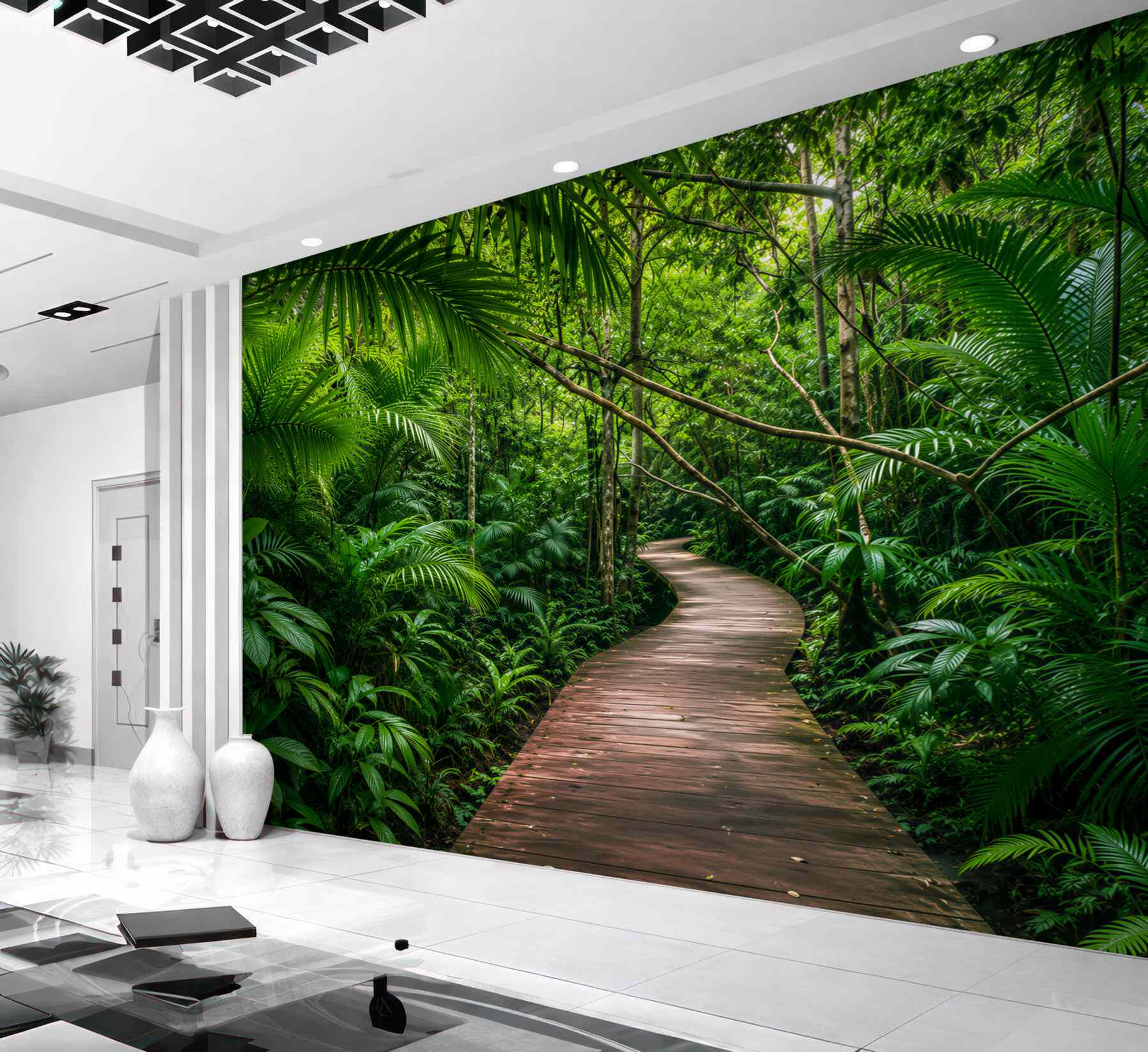 Fotobehang pad naar een sprookjesachtige groene jungle