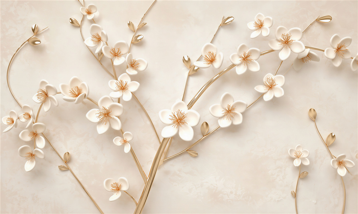 Fotobehang verschillende takken met witte magnolia bloemen
