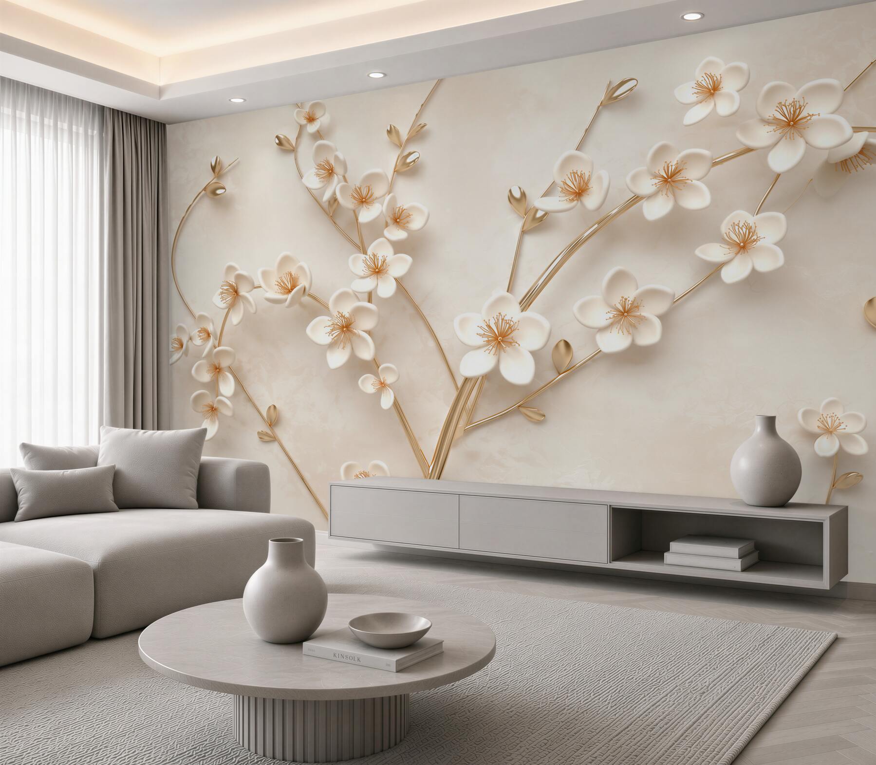 Fotobehang verschillende takken met witte magnolia bloemen