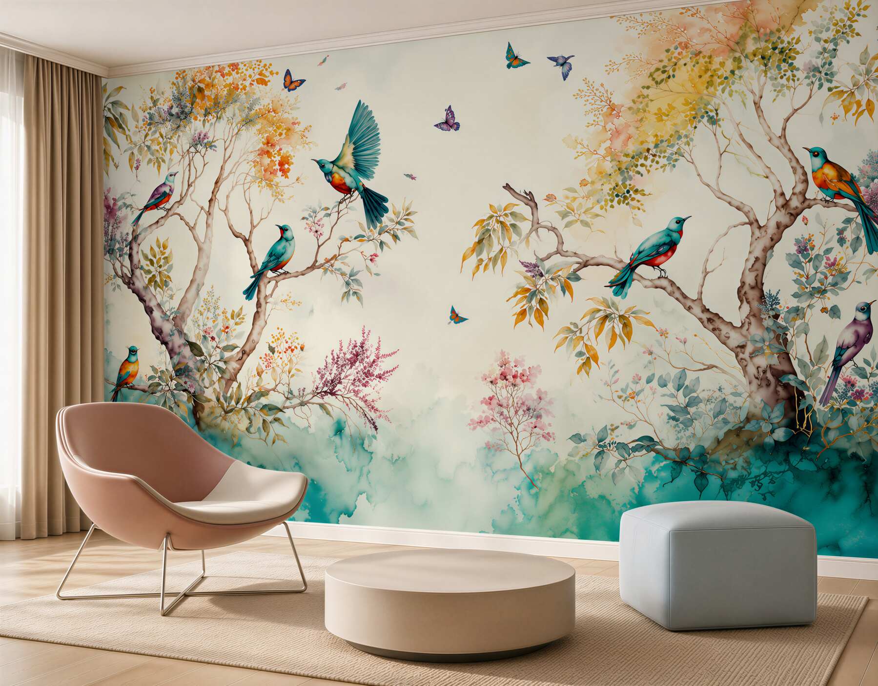 Fotobehang paradijs van vogels in de boomtoppen