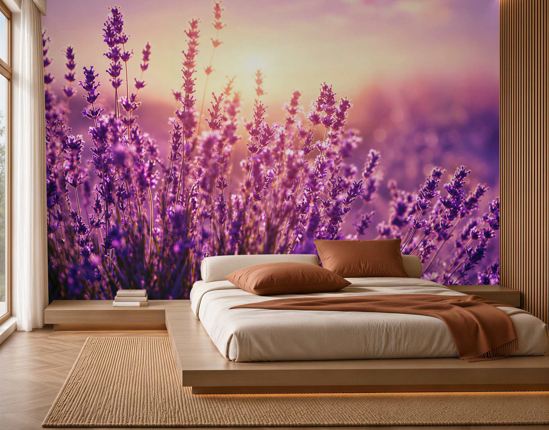 Fotobehang lavendel bloemen bij zonsopgang