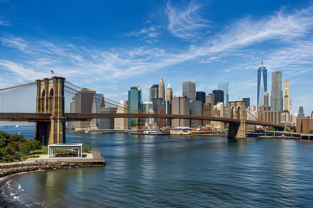 Fotobehang stenen Brooklynbrug en stedelijke gebouwen