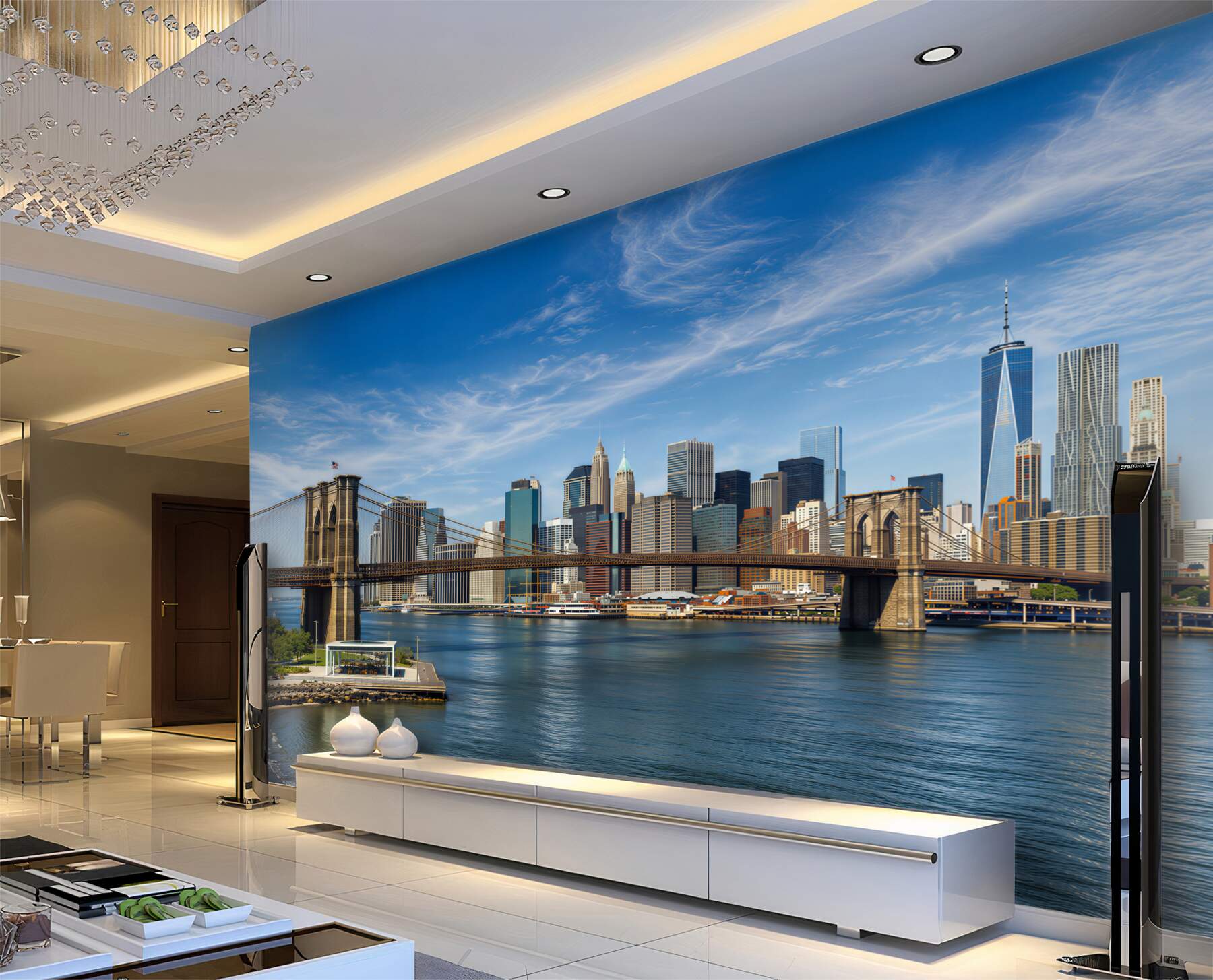 Fotobehang stenen Brooklynbrug en stedelijke gebouwen