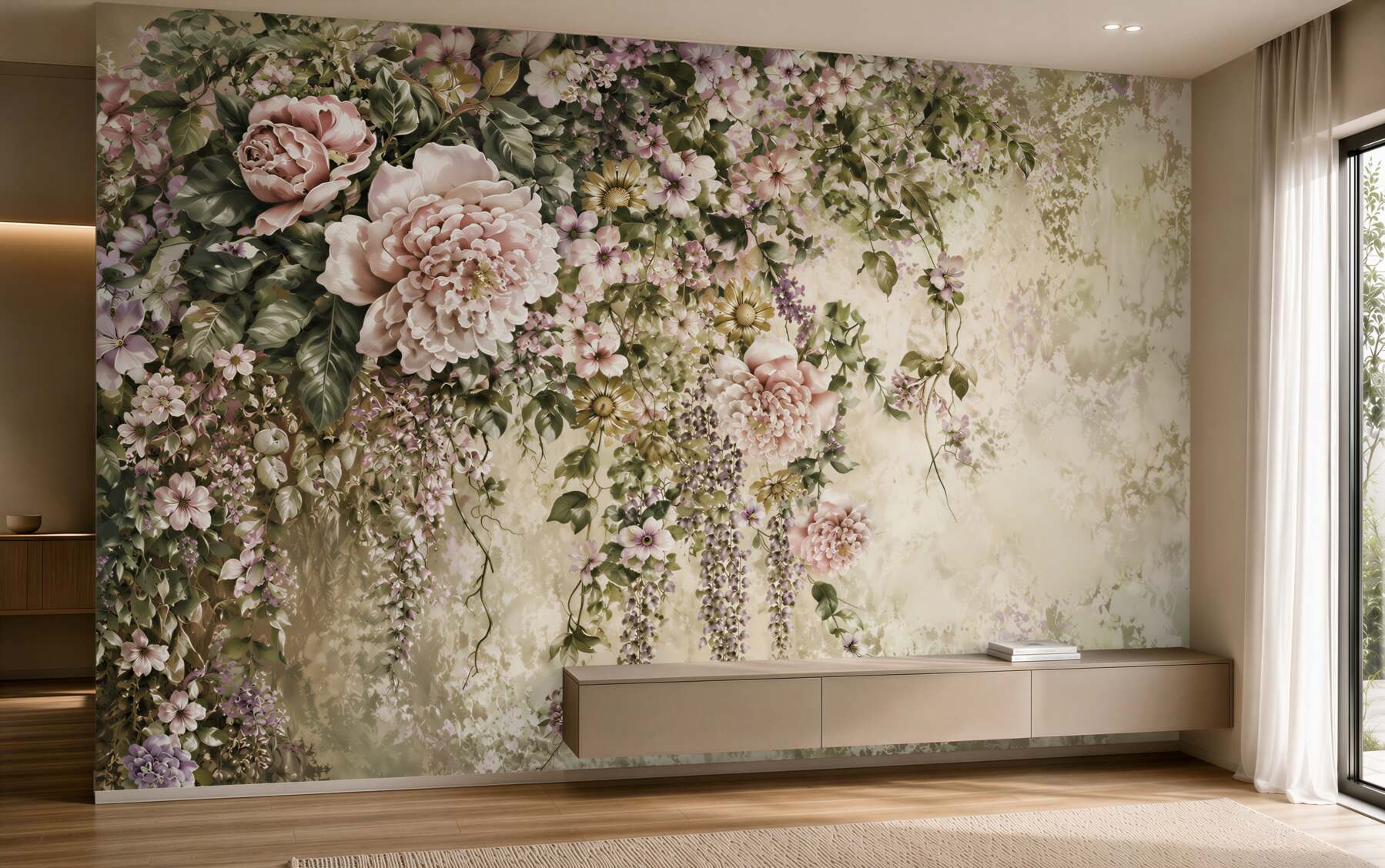 Fotobehang veel lentebloemen met groen