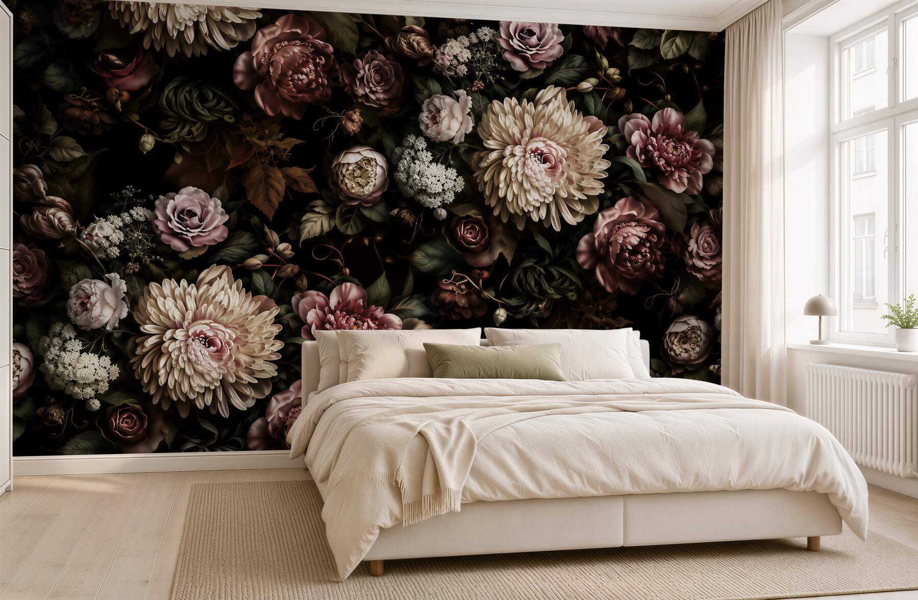 Fotobehang bloemenpaneel in lichte tinten