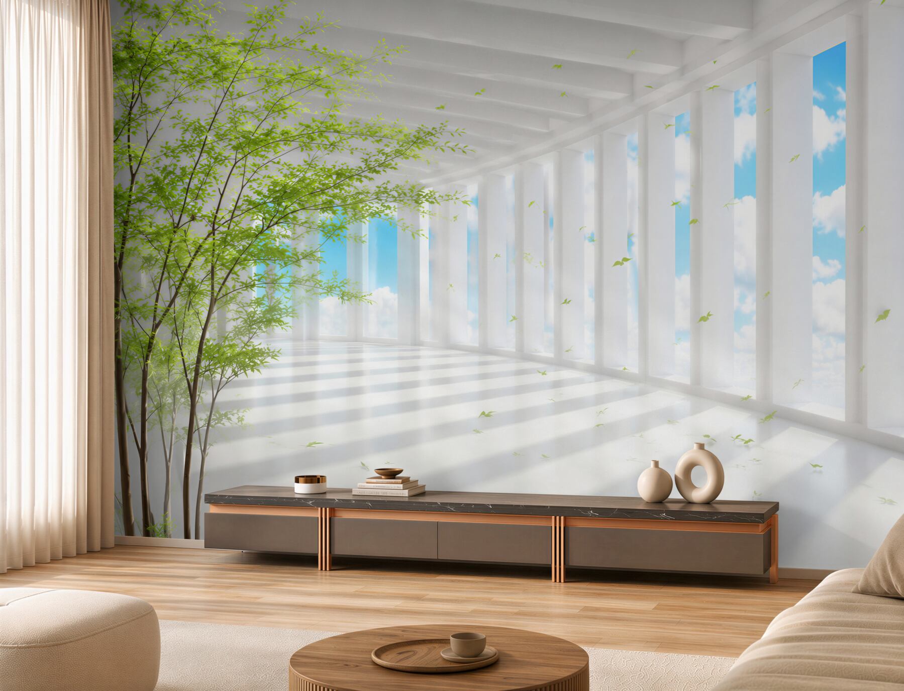 Fotobehang luxe terras met zonnestralen