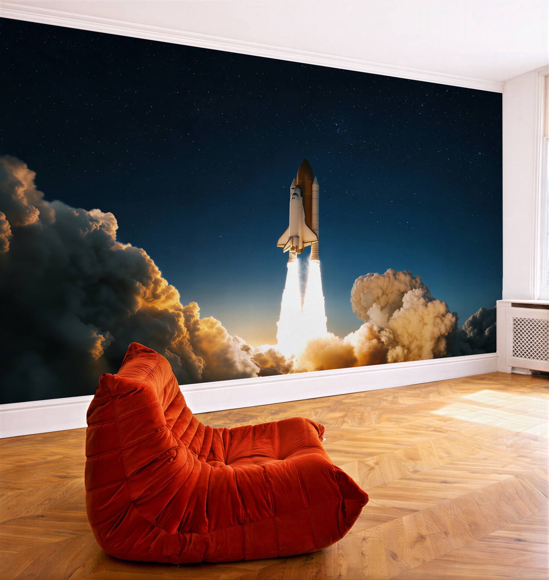 Fotobehang ruimteschip dat de ruimte in gaat