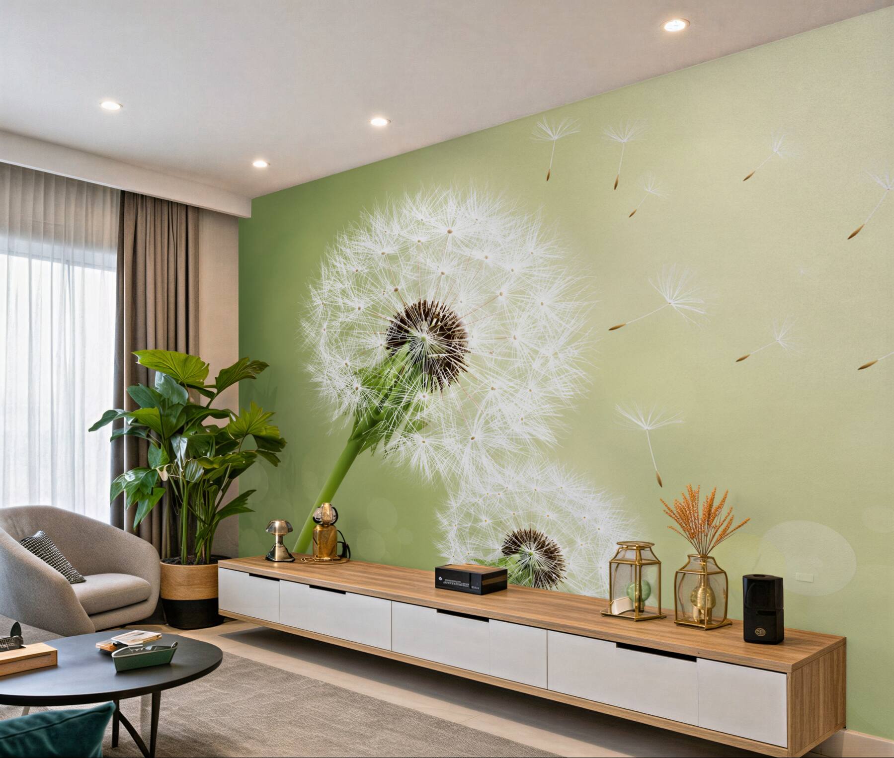 Fotobehang witte paardenbloem in de lucht
