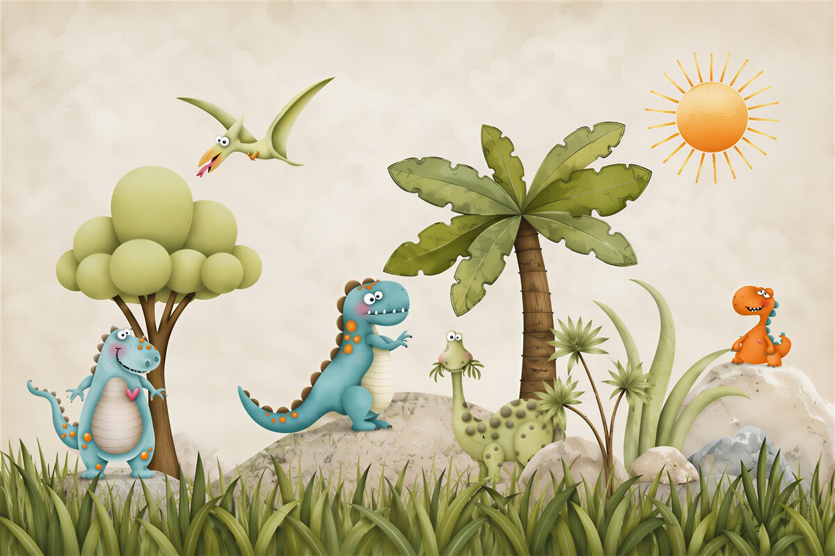 Fotobehang cartoon dinosaurussen in het bos