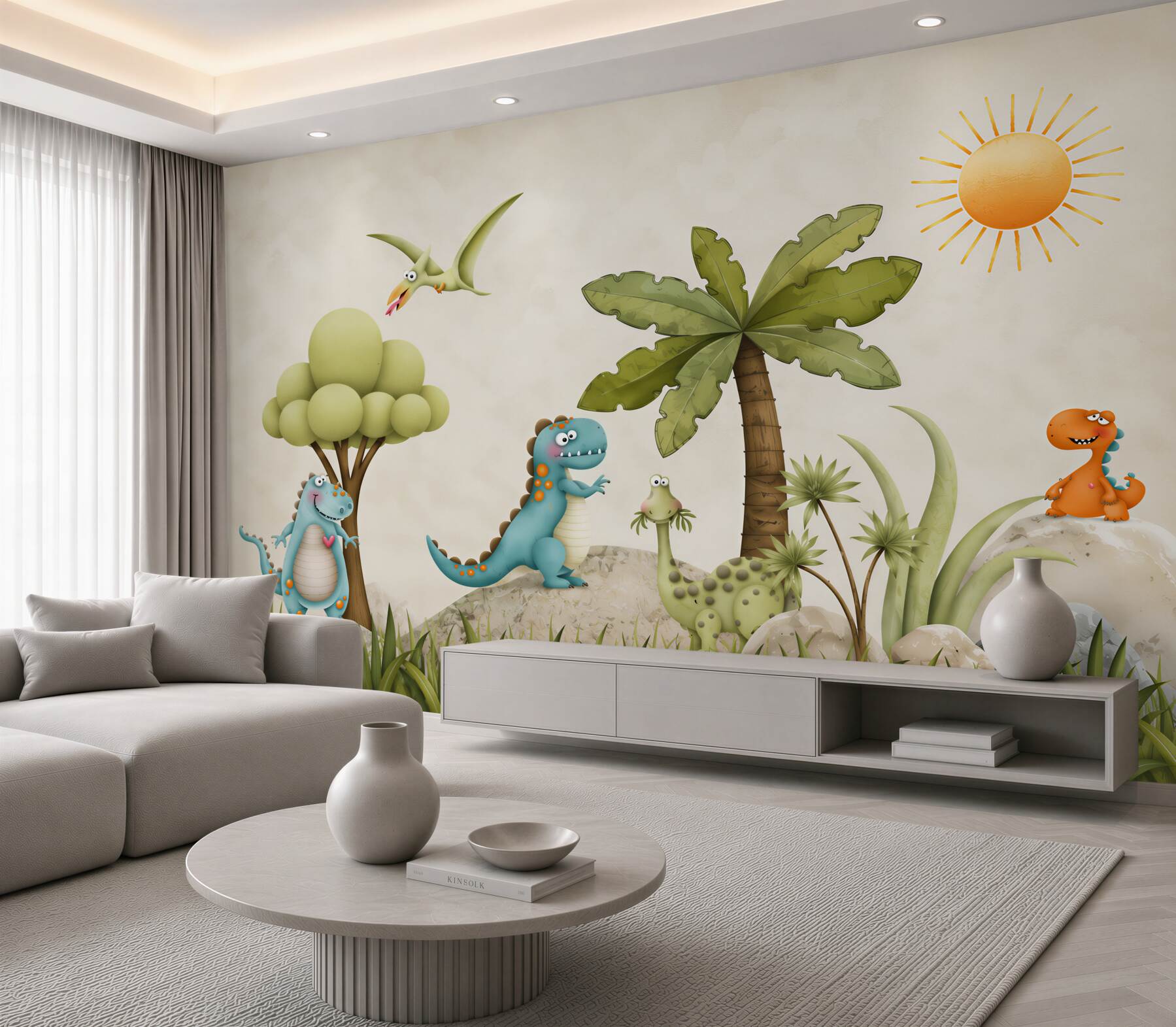 Fotobehang cartoon dinosaurussen in het bos