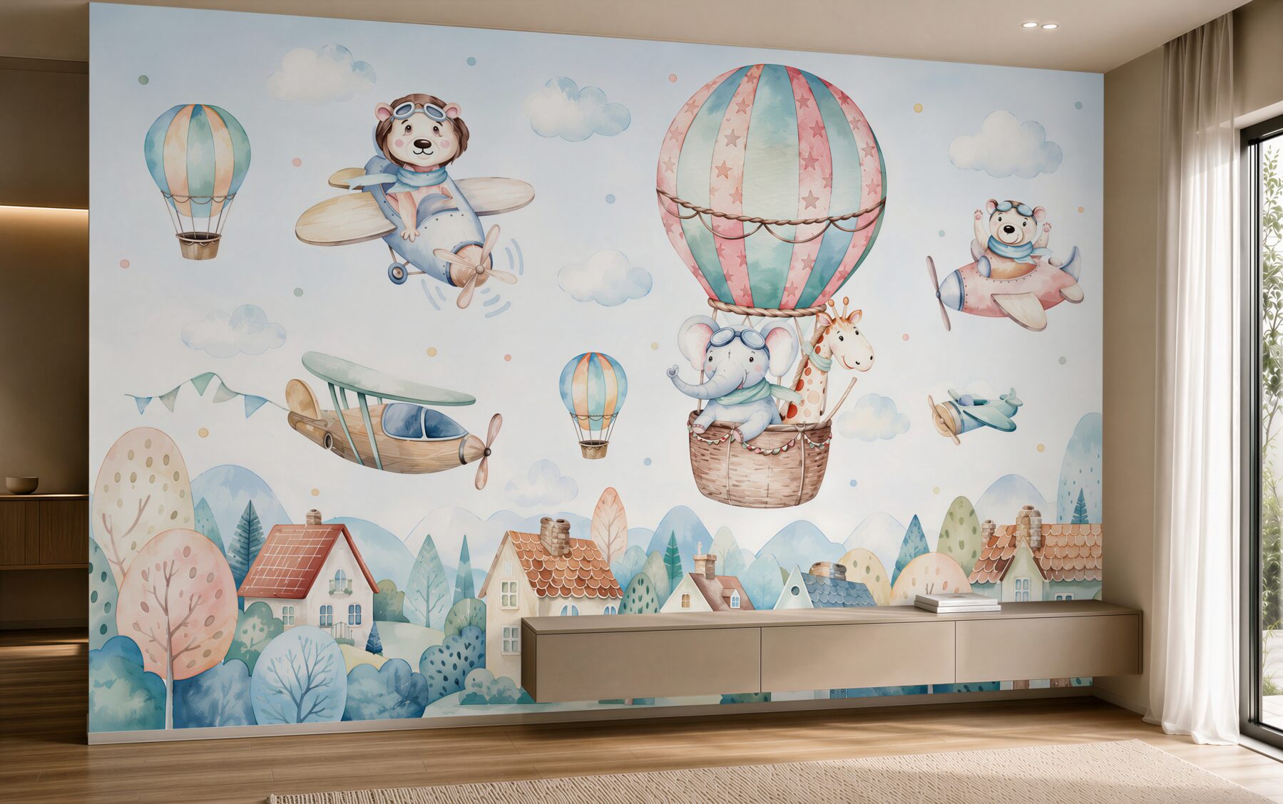 Fotobehang dieren vliegen boven de stad