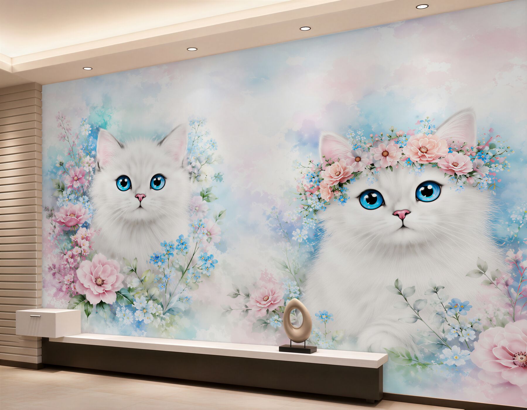 Fotobehang maart katten in bloemen