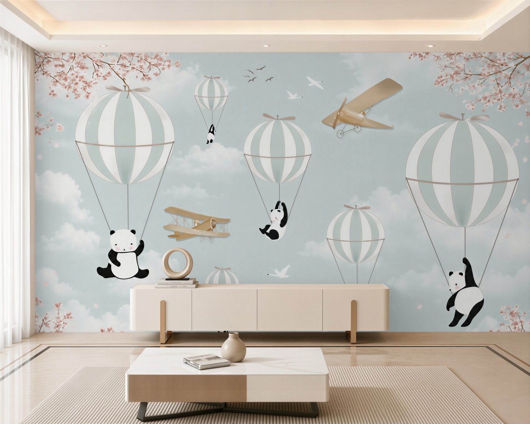 Fotobehang ballonnen en panda's