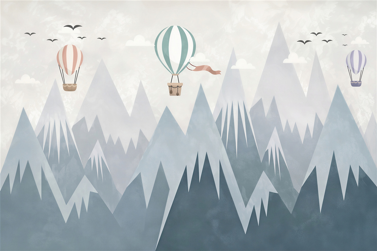 Fotobehang luchtballonnen die boven de bergen vliegen