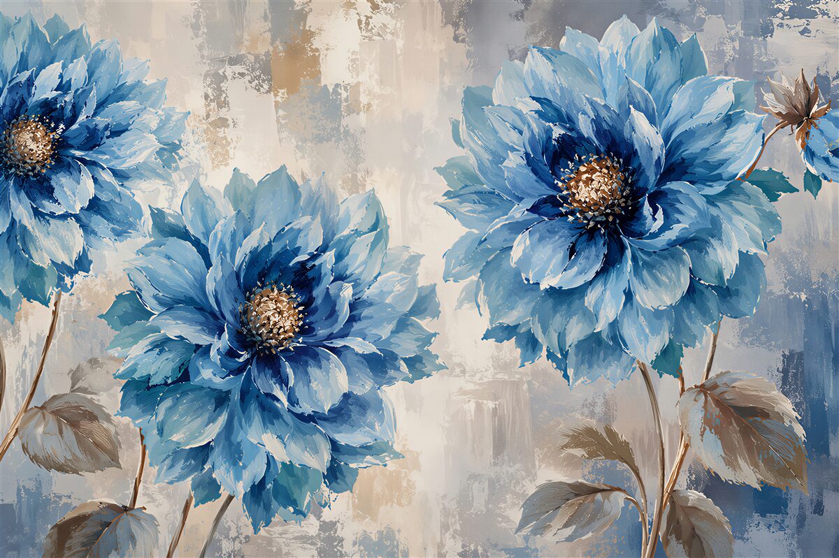 Fotobehang grote blauwe dahlia's