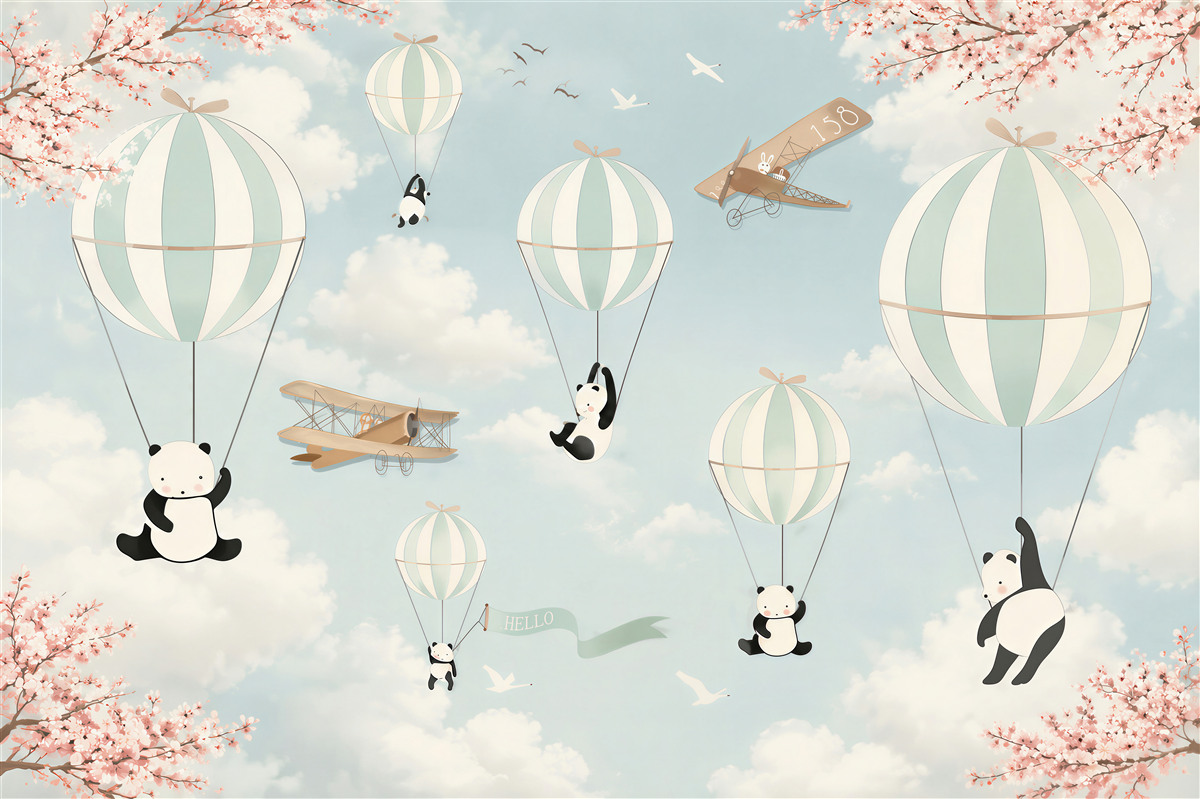 Fotobehang panda op ballonnen