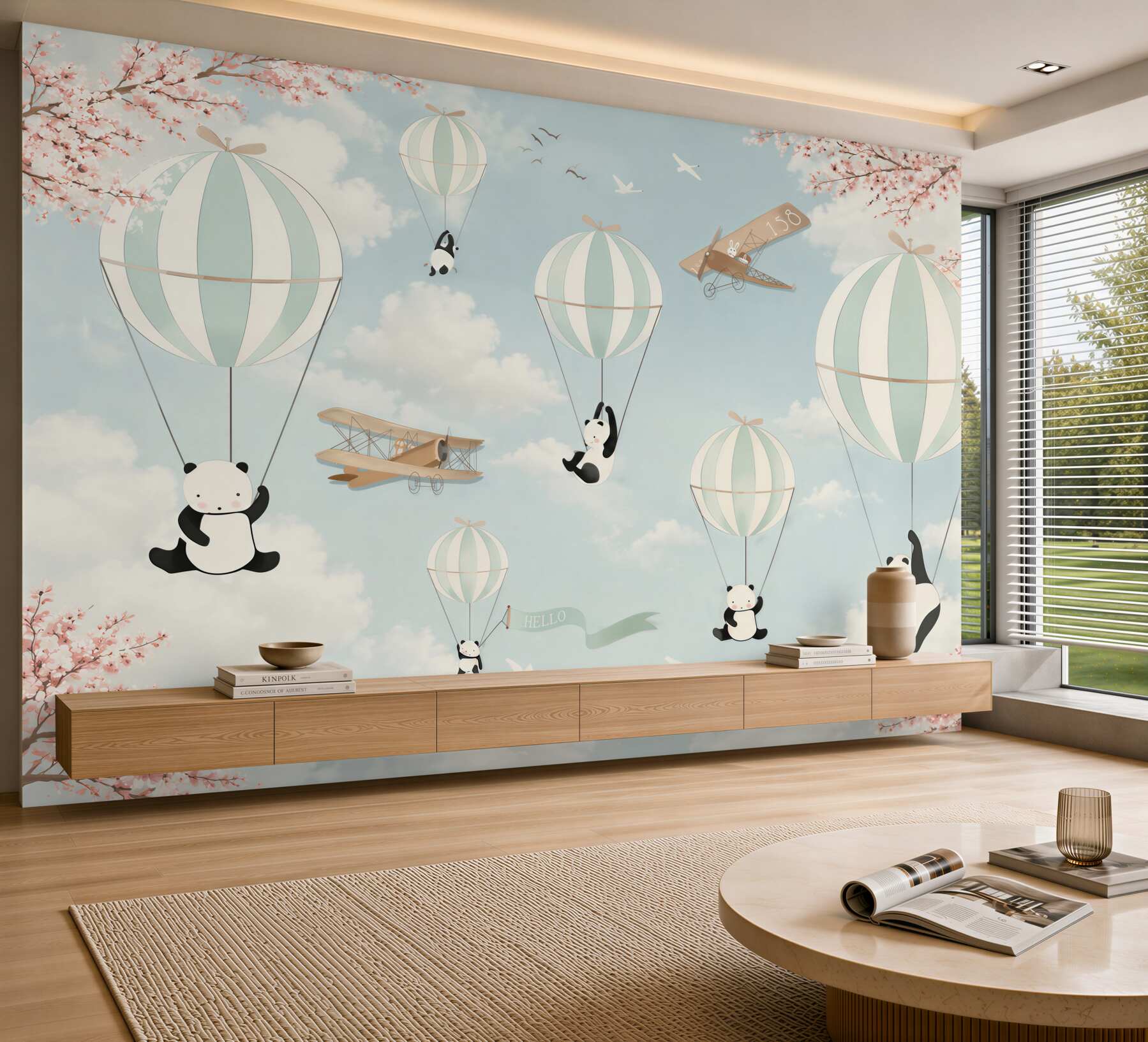 Fotobehang panda op ballonnen