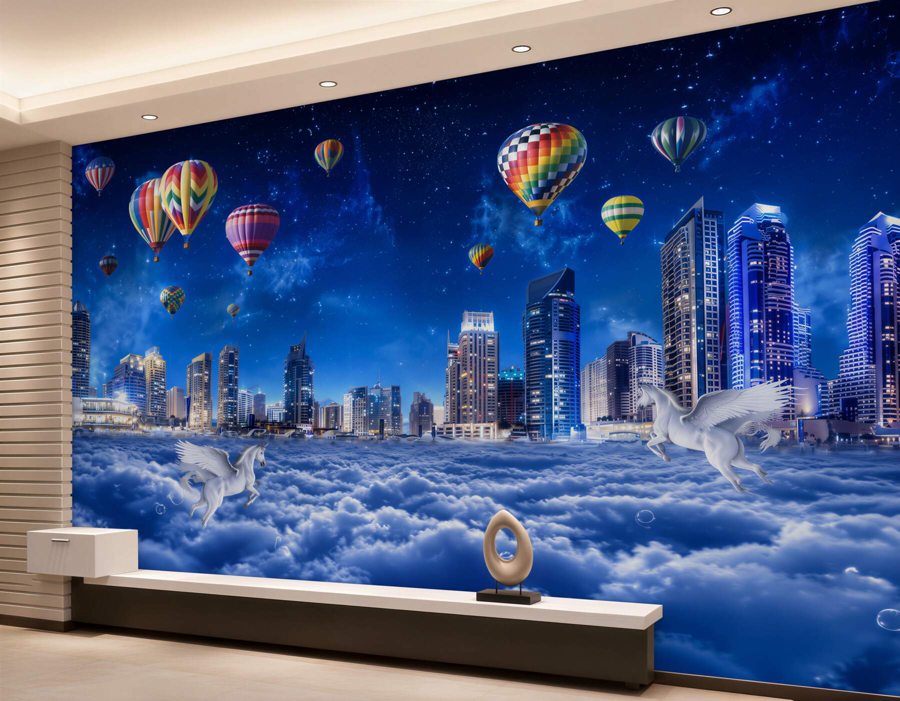Fotobehang ballonnen in de nachtelijke stad