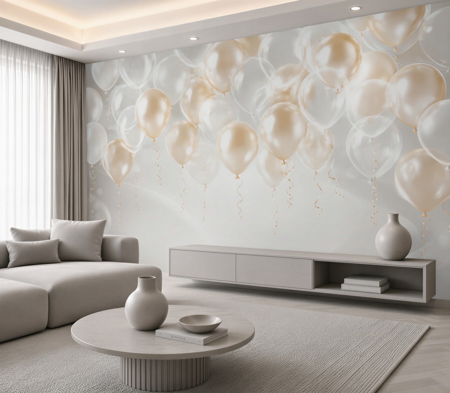 Fotobehang Witte en gouden ballonnen