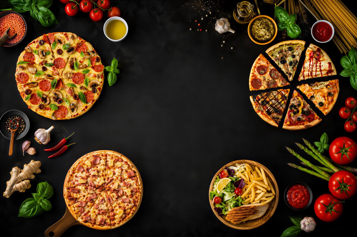 Fotobehang Pizza en andere producten