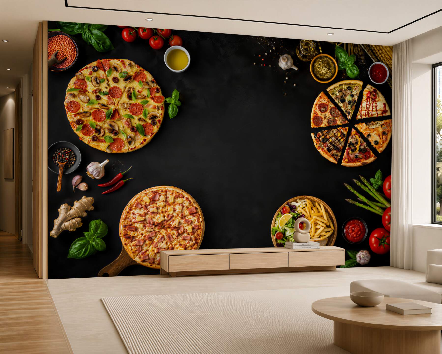 Fotobehang Pizza en andere producten