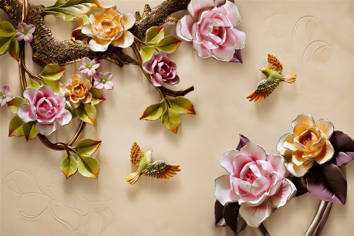 Fotobehang mooie compositie van takken met bloemen