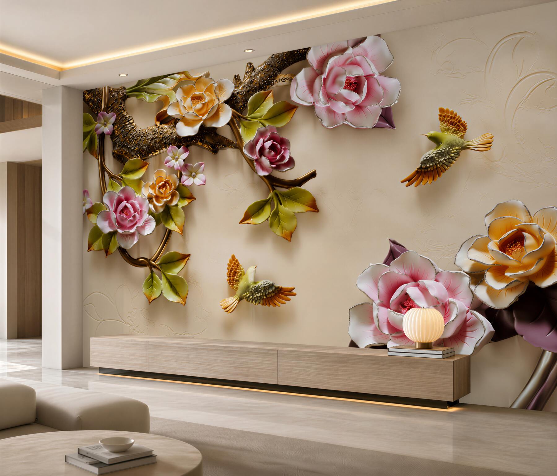 Fotobehang mooie compositie van takken met bloemen