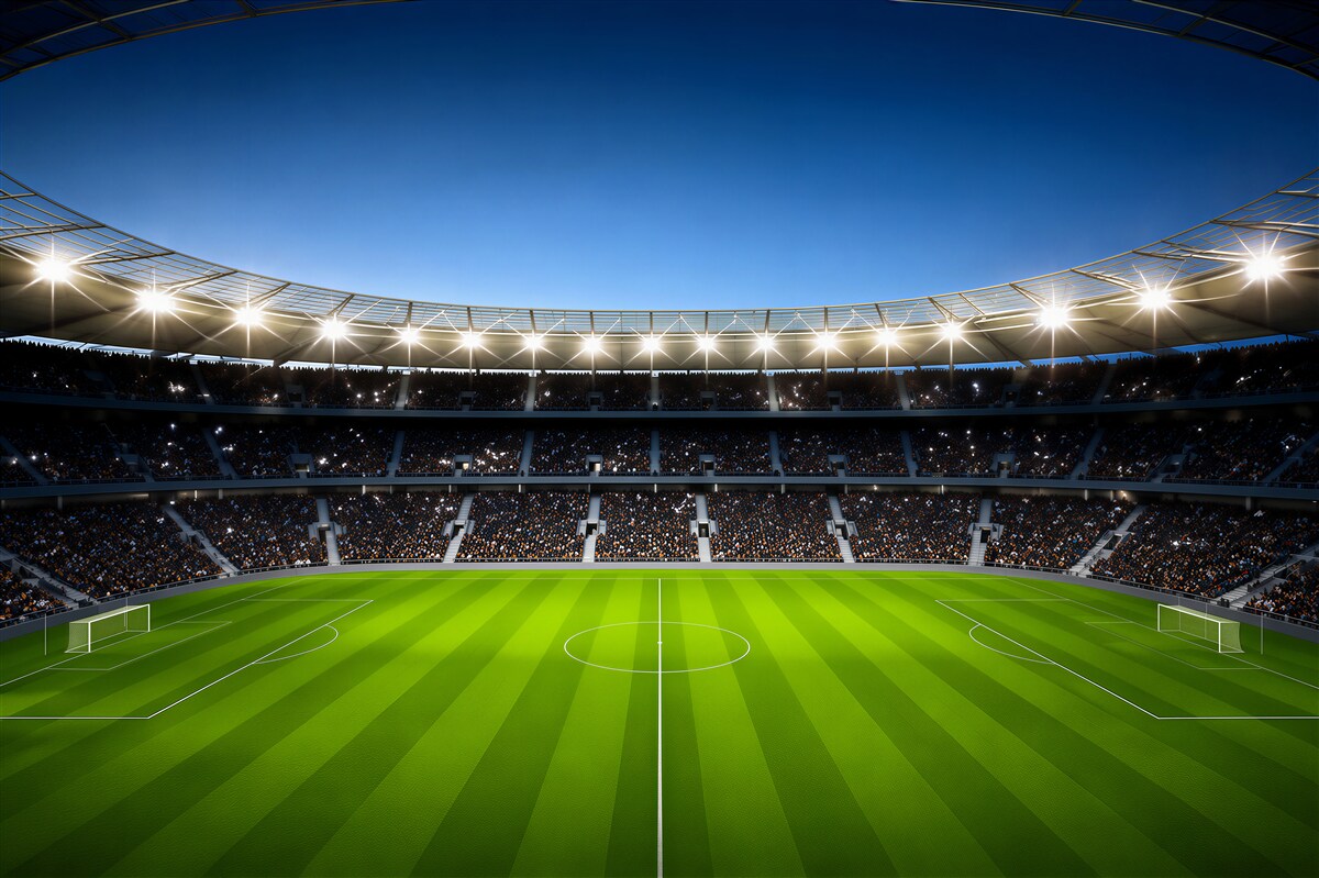 Fotobehang Voetbalveld met toeschouwers