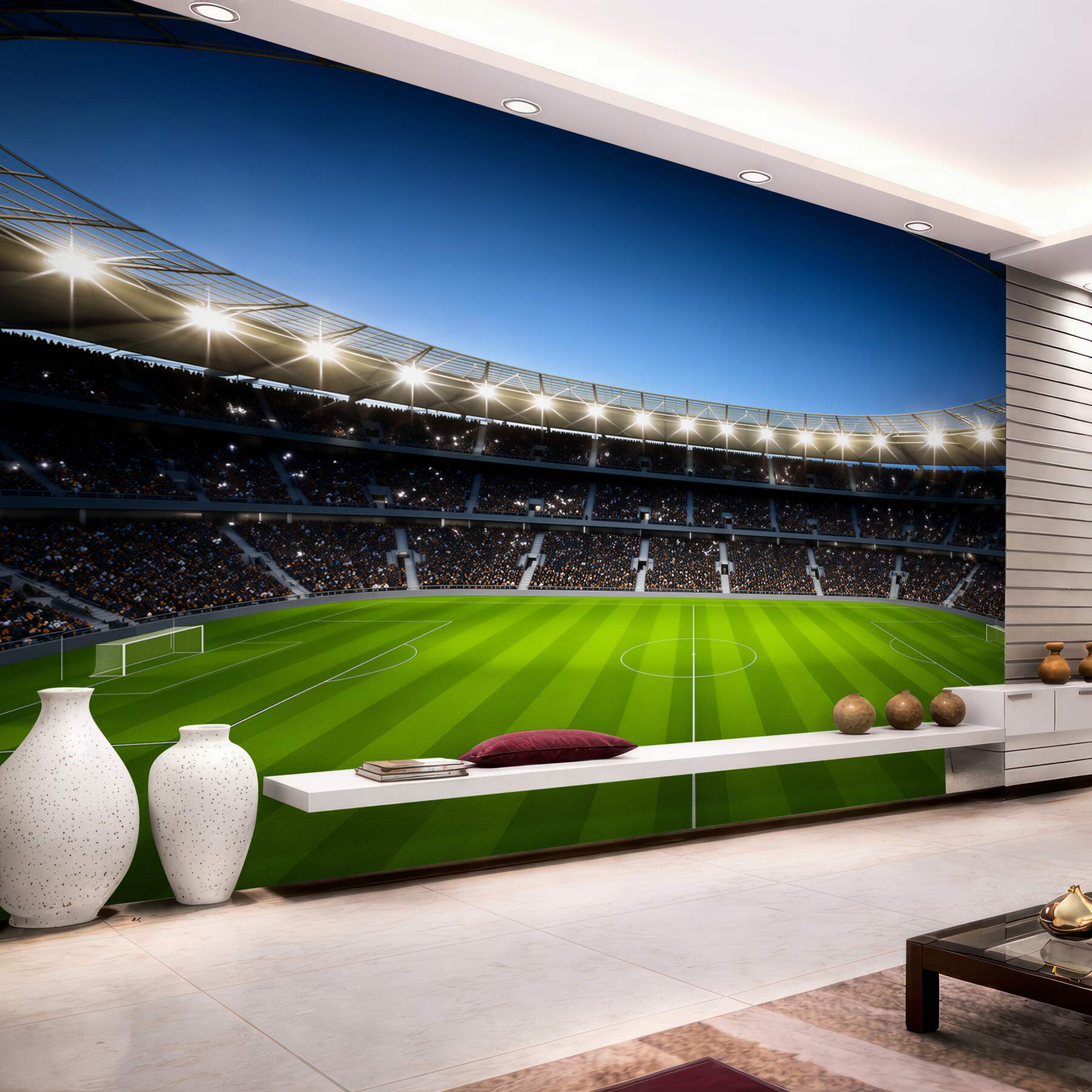 Fotobehang Voetbalveld met toeschouwers