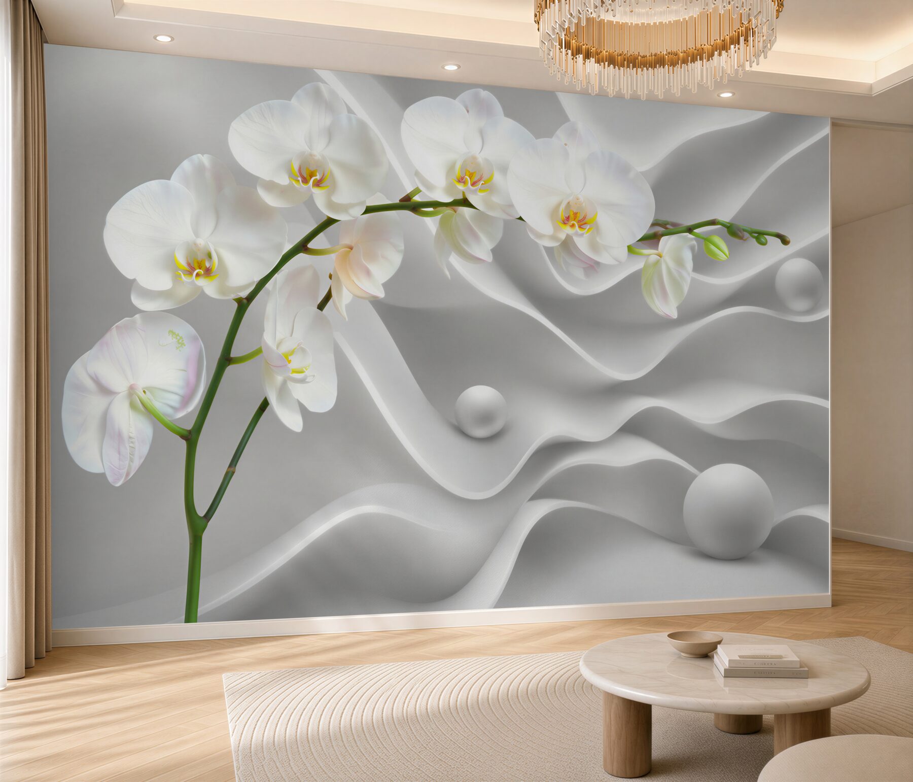 Fotobehang witte orchidee op een grijze achtergrond